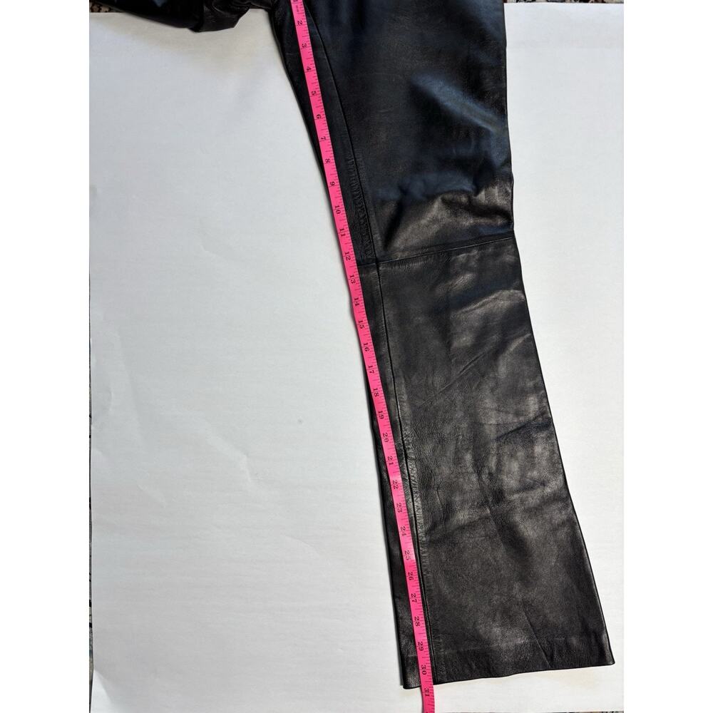 Vintage Cache Leather Flare Pants Size 0 Black Split Hem Low Rise Y2K - Picture 9 of 15